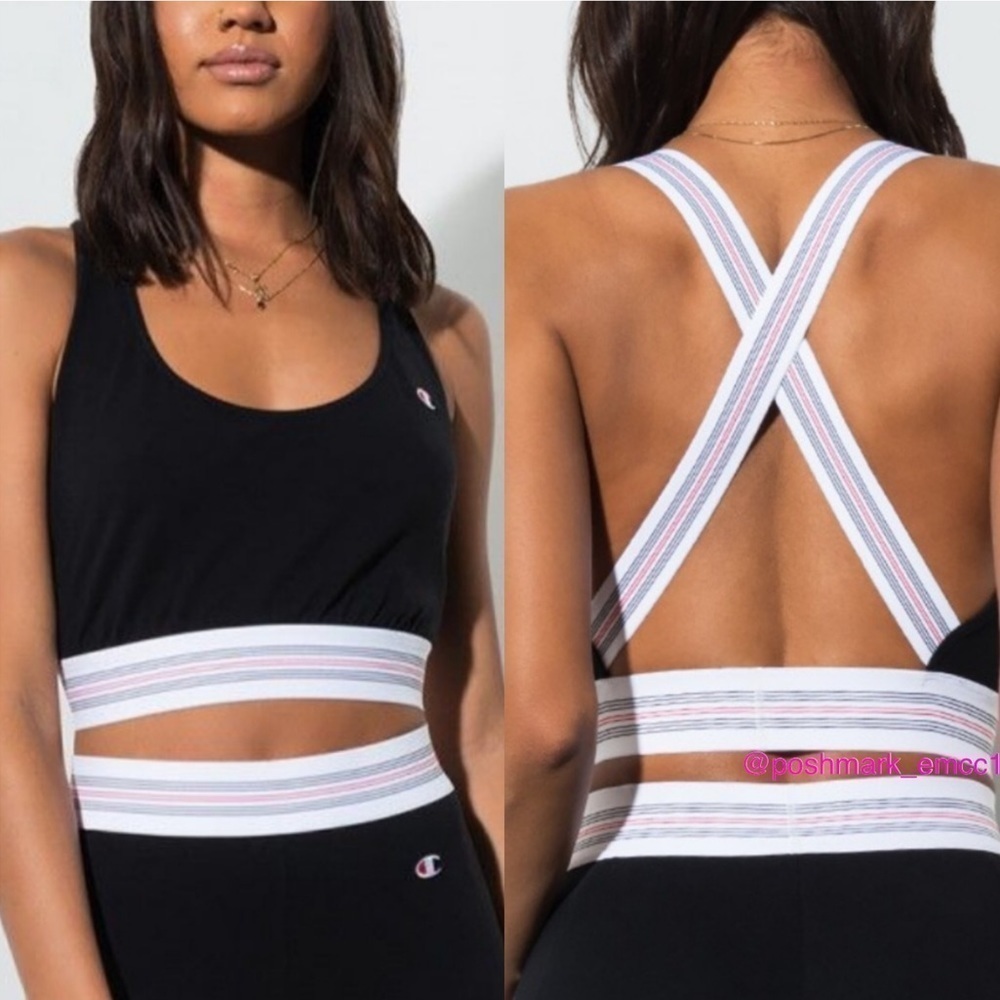 Champion Criss Cross Crop Top Black Sports Bra M